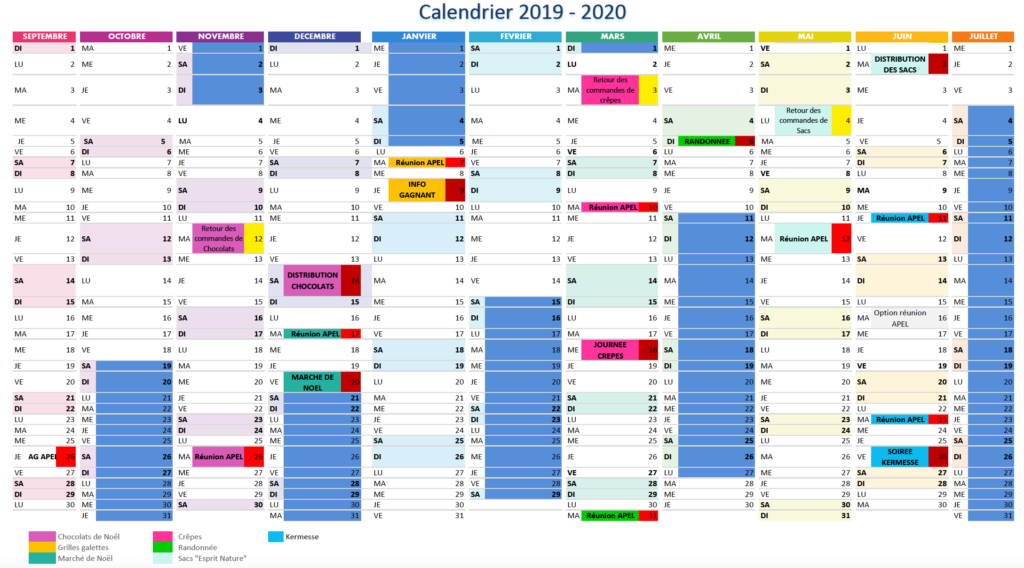 Calendrier APEL 2019-2020